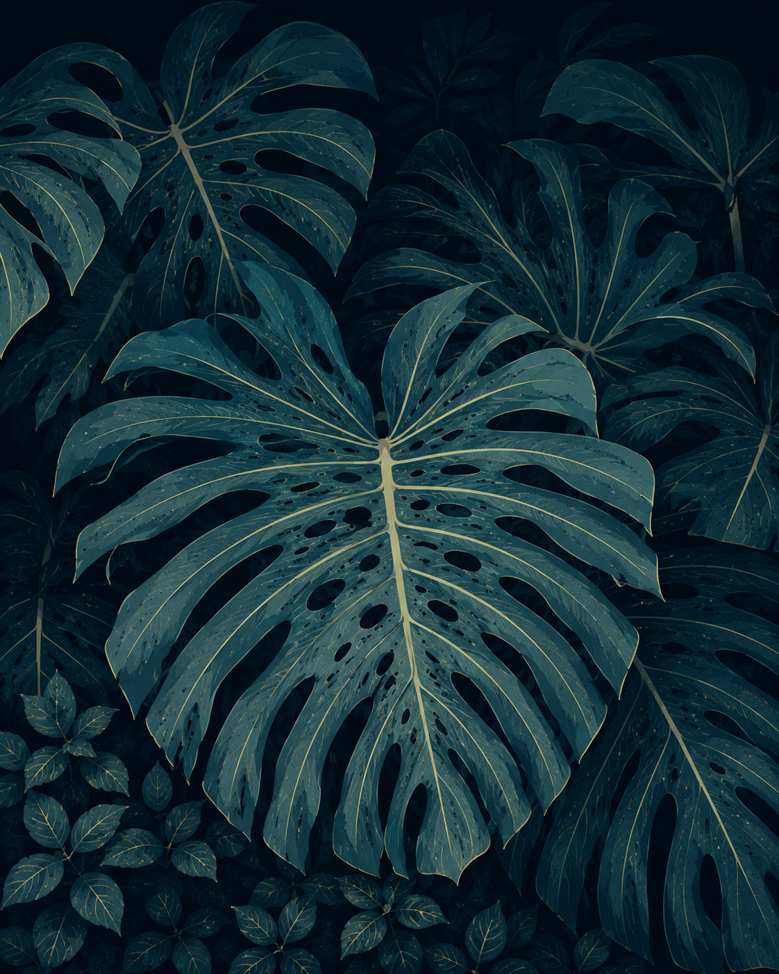 Monstera leaves growing in a tropical garden